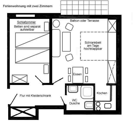Grundriss der Ferienwohnungen im Haus Padua in Büsum an der Nordsee